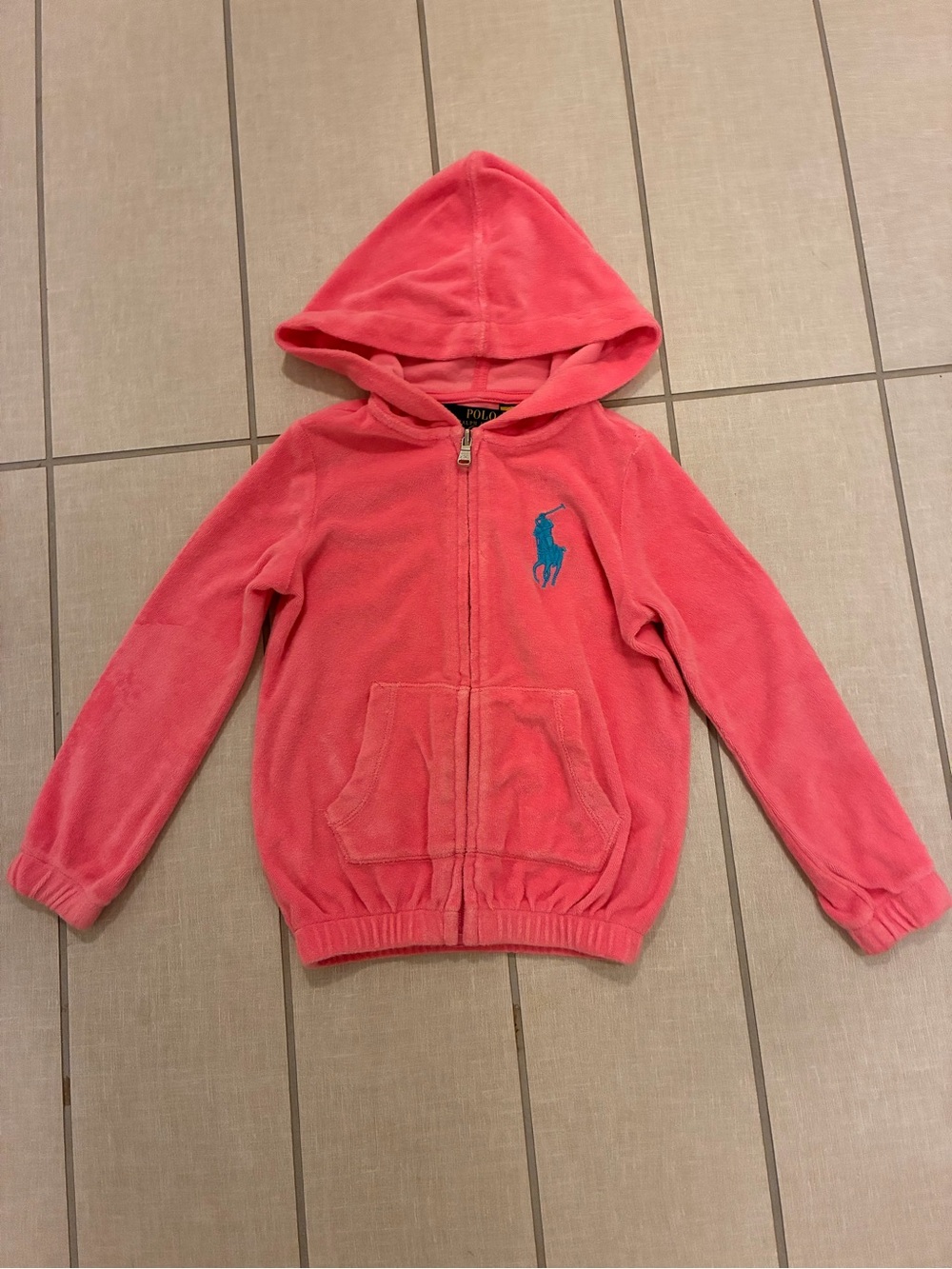 Polo Ralph Lauren Hot Pink Terry Zip Hoodie with Big Pony Player 4/4T